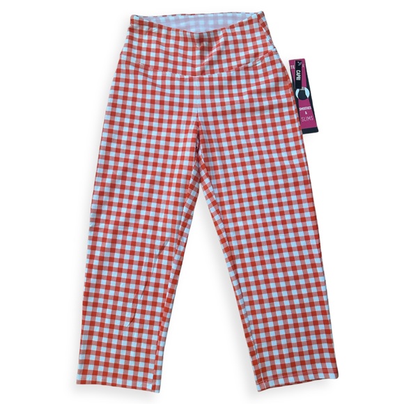 Teezher Orange Gingham Capri Slim Waist Pants NWT - Picture 4 of 11